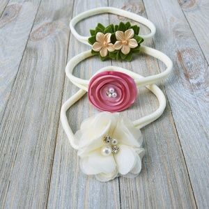 3 New Baby Girl Nylon Headbands NB-2T